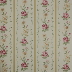 Papel de parede, listras decoradas com flores, rosa, verde e bege
